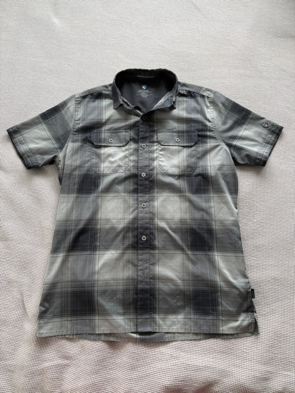Kuhl Men's Black and Gray Plaid Short-Sleeve Button-Down Shirt